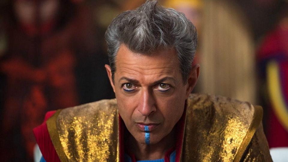 Jeff Goldblum looks serious as the Grandmaster of Sakaar in Marvel's Thor: Ragnarok