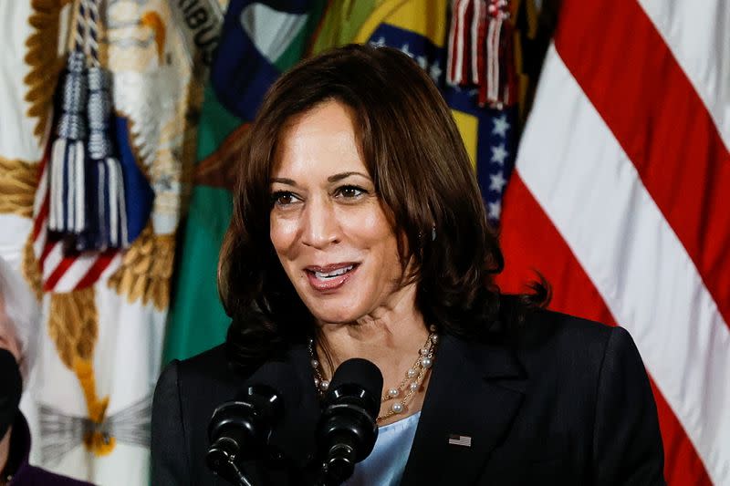 U.S. Vice President Harris and Treasury Secretary Yellen unveil report on childcare at the Treasury Department in Washington