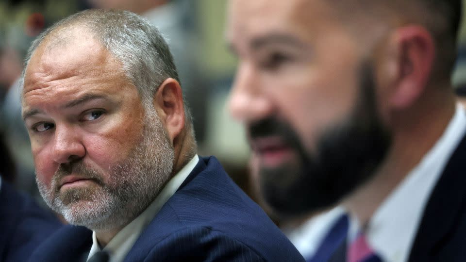 IRS whistleblowers Gary Shapley, left, and Joseph Ziegler testify in July to the House Oversight Committee about alleged meddling in the Justice Department's investigation of Hunter Biden - Leah Millis/Reuters