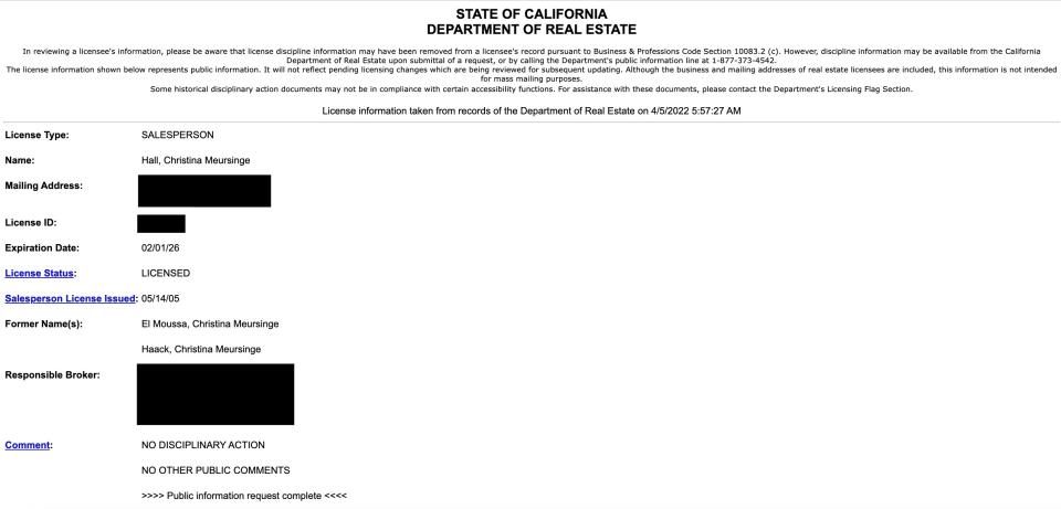 (Screenshot: STATE OF CALIFORNIA
DEPARTMENT OF REAL ESTATE)