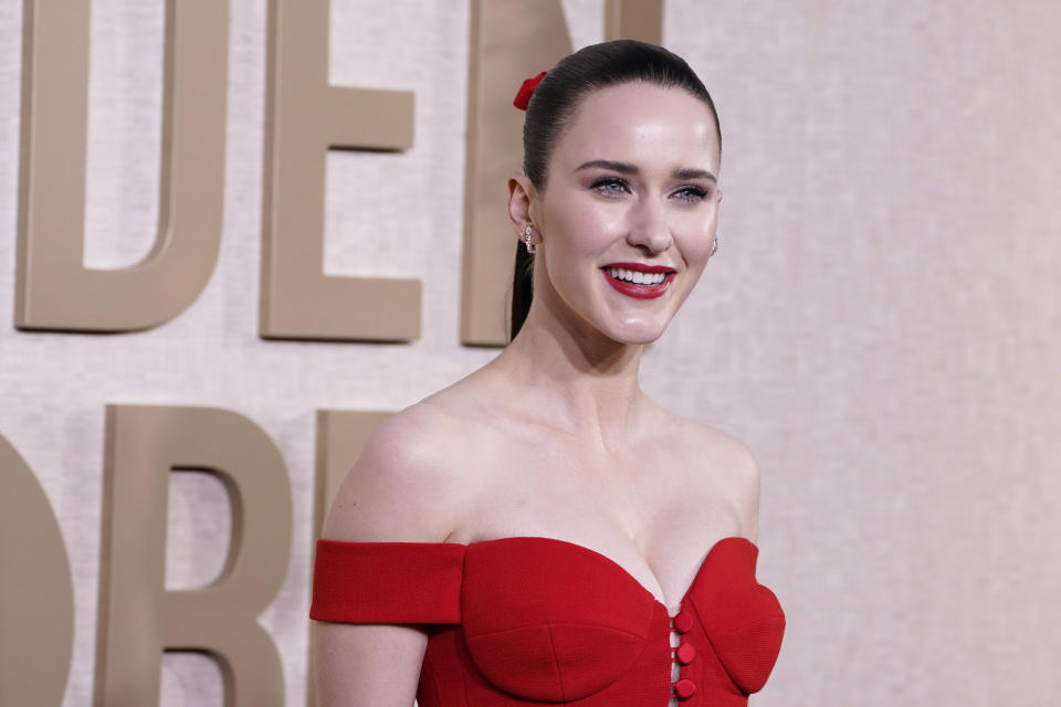 Rachel Brosnahan arrives at the 81st Golden Globe Awards on Sunday, Jan. 7, 2024, at the Beverly Hilton in Beverly Hills, Calif. (Photo by Jordan Strauss/Invision/AP)