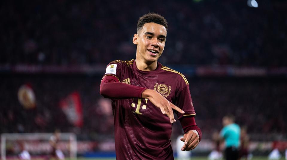 Bayern Munich midfielder Jamal Musiala celebrates after scoring his team's second goal in Bayern Munich 4-0 Bayer Leverkusen in the Bundesliga on 30 September, 2022 at the Allianz Arena, Munich, Germany