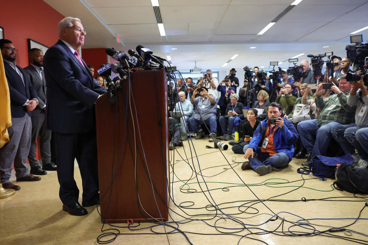 Sen. Bob Menendez presented himself as a champion of his constituents and the target of unfair prosecution at a press conference on Monday in Union City, N.J.