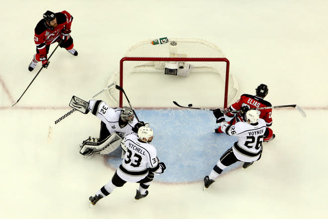   Anton Volchenkov #28 Of The New Jersey Devils (not Pictured) Scores A Goal In The Second Period Against Jonathan  Getty Images