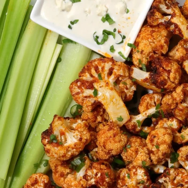 <p>Farm Girl Gourmet</p><p>All the flavors of buffalo wings in a whole new way.</p><p><strong>Get the recipe: <a href="https://parade.com/1392137/kelli-acciardo/cauliflower-wings/" rel="nofollow noopener" target="_blank" data-ylk="slk:Buffalo Air-Fried Cauliflower;elm:context_link;itc:0;sec:content-canvas" class="link ">Buffalo Air-Fried Cauliflower</a></strong></p>