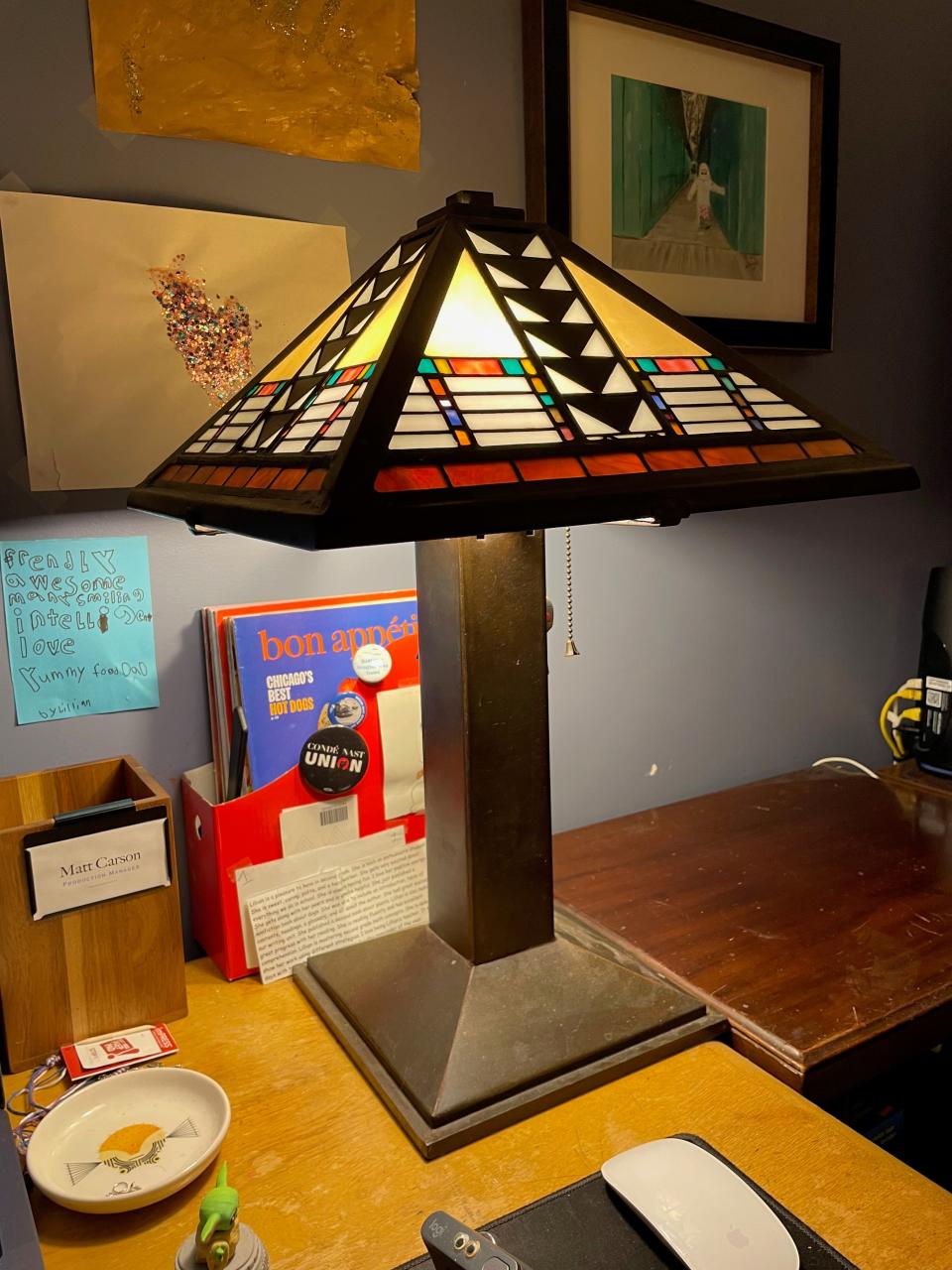 Matt Carson’s lamp from Patrick Swayze’s estate auction illuminates his desk.