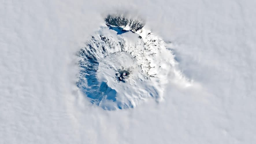  Aerial view of a volcano. 