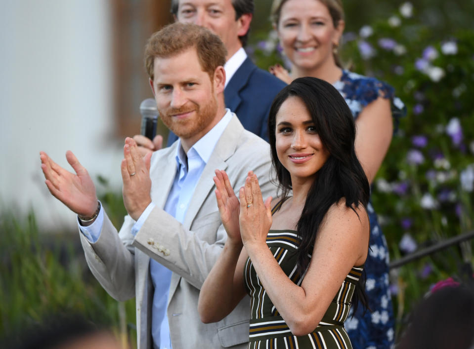 The Duke and Duchess of Sussex, Prince Harry and his wife Meghan, attend a reception for young people, community and civil society leaders at the Residence of the British High Commissioner in Cape Town, South Africa, September 24, 2019. Facundo Arrizabalaga/Pool via REUTERS