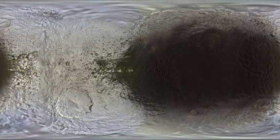 NASA's Cassini spacecraft took the images making up this new mosaic of Saturn's moon Iapetus during the vehicle's first ten years exploring the Saturn system.