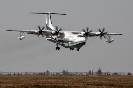 China's domestically developed AG600, the world's largest amphibious aircraft, is seen during its maiden flight in Zhuhai, Guangdong province, China December 24, 2017. REUTERS/Stringer