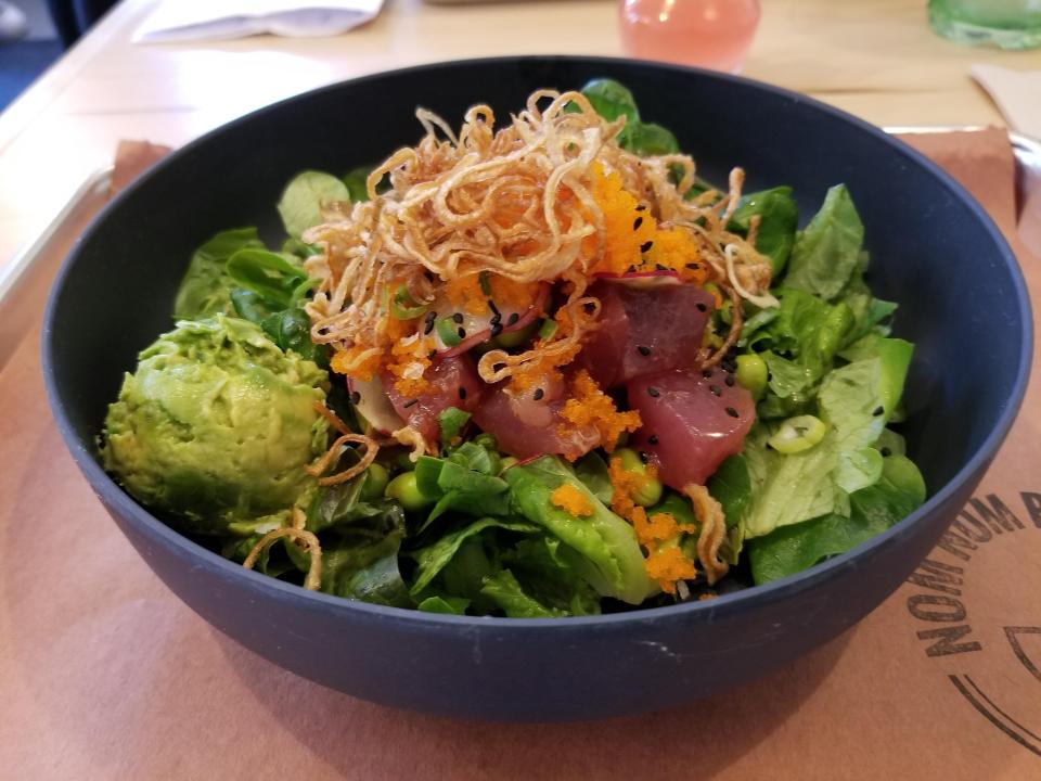 A poke bowl from Nom Nom Poke Shop, located at 1821 Bull St.