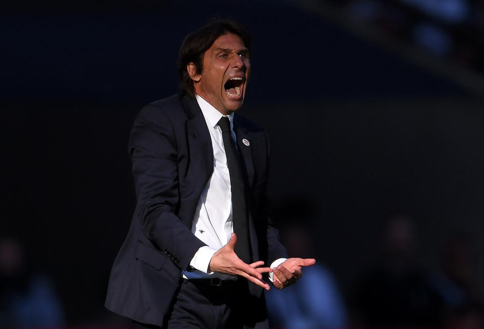 Antonio Conte during the 2018 FA Cup final, his last game at Chelsea. (Getty)