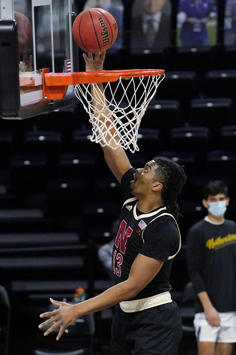 Nebraska forward Derrick Walker goes up for a shot against Northwestern during the first half of an NCAA college basketball game in Evanston, Ill., Sunday, March 7, 2021. (AP Photo/Nam Y. Huh)