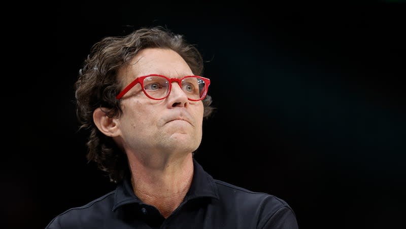 Atlanta Hawks head coach Quin Snyder gestures during a game, Monday, Feb. 12, 2024, in Atlanta.