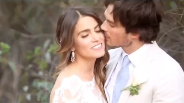 A month after tying the knot with Ian Somerhalder, Nikki Reed is commemorating the special occasion with a super sweet wedding video that the actress posted to Instagram. Filled with love, happiness and kissing, the short but heartwarming clip, which Reed posted on Tuesday, opened up the couple's stunningly gorgeous ceremony for their fans. It's the perfect way to celebrate the happy day. Reed captioned the heartfelt video with a poem, reading, "You are/My every dream brought to life/We are/A cosmic collision/This is/A lifetime felt in every moment I'm by your side/My love/My human...happy one month." <strong>WATCH: Ian Somerhalder Gushes Over 'Most Incredible’' Time of His Life With Nikki Reed </strong> Whether it's kissing in front of a sunset, or kissing in front of some trees, or kissing on the top of a hill, it's clear from this video that they are some happy newlyweds. The couple got engaged in January after dating for six months, and they wasted no time getting married months later in a beautiful, intimate ceremony in Santa Monica, Calif. This is the first marriage for the 36-year-old Somerhalder, and it is the second for the 27-year-old Reed. The actress filed for divorce from her first husband, American Idol alum Paul McDonald, in May 2014. Their divorce was finalized in January, a few weeks before Reed and Somerhalder announced their engagement. <strong>NEWS: Nikki Reed and Ian Somerhalder Share Sweet Honeymoon Photos </strong> After tying the knot, Reed and Somerhalder traveled around South America for their honeymoon, snapping photos along the way to capture their amazing trip. For more on the couple's super sweet ceremony, check out the video below!