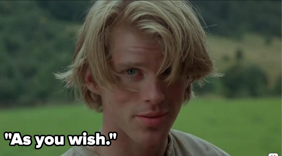 Westley from The Princess Bride saying "as you wish"