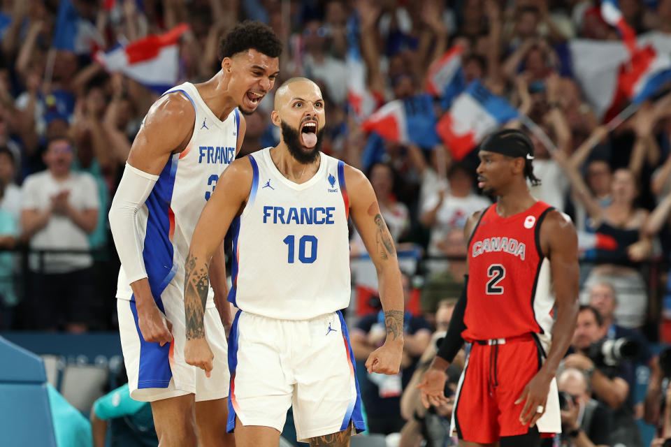 Evan Fournier en Frankrijk stuurden Team Canada weg. (Gregory Shamus/Getty Images)