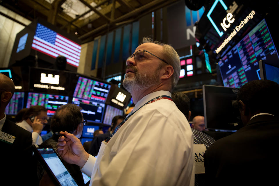 NEW YORK, March 18, 2020 -- Traders work at the New York Stock Exchange in New York, the United States, on March 18, 2020. The New York Stock Exchange said Wednesday it will temporarily close its trading floor and move to fully electronic trading because of the COVID-19 outbreak. (Photo by Michael Nagle/Xinhua via Getty) (Xinhua/ via Getty Images)