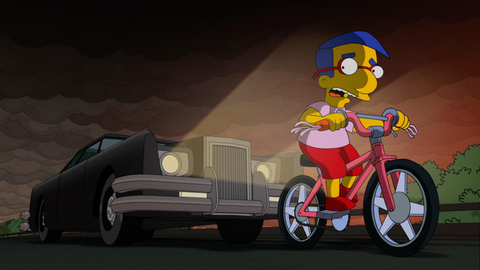 Milhouse is stalked by The Car in the opening segment of Treehouse of Horror XXIV