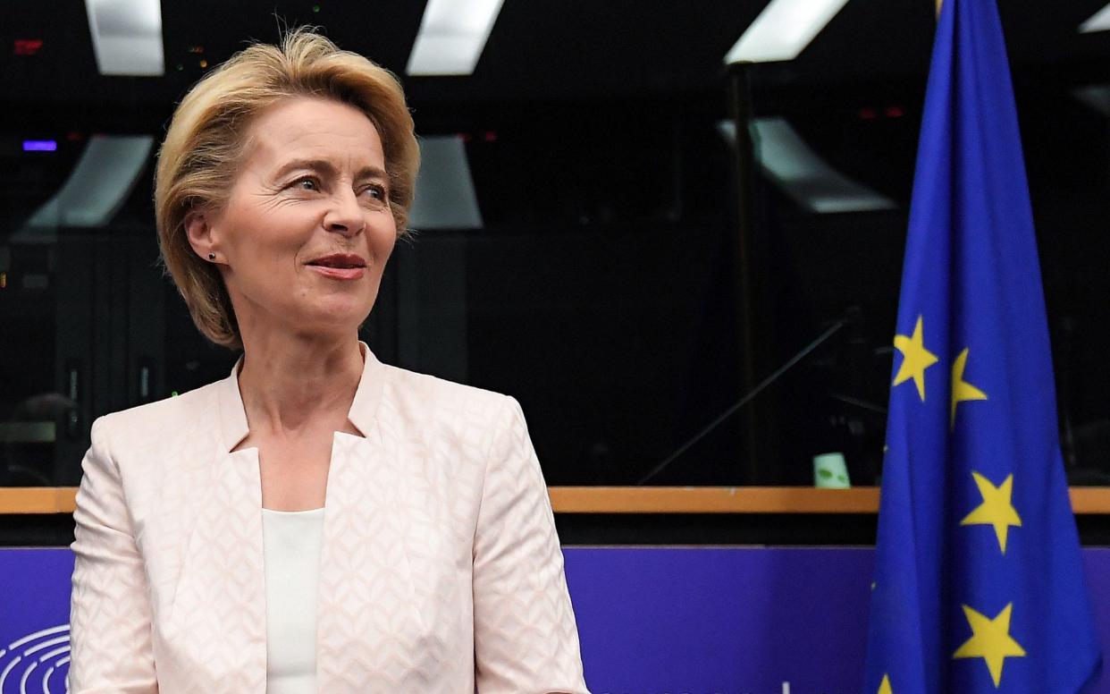 Ursula von der Leyen arrived at the European parliament in Strasbourg on Wednesday as she began campaigning for MEPs' support - AFP