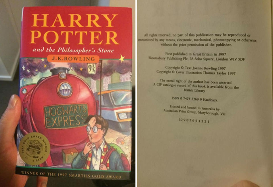 An Australia first edition of Harry Potter and the Philosopher's Stone published in 1997. A Melbourne man found this copy in a Salvos store. It could be worth about $700.