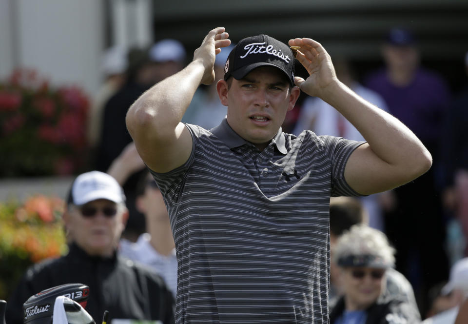 Scott Stallings in action on the first hole at the Tournament of Champions golf tournament Friday, Jan. 4, 2013 in Kapalua, Hawaii. (AP Photo/Elaine Thompson)