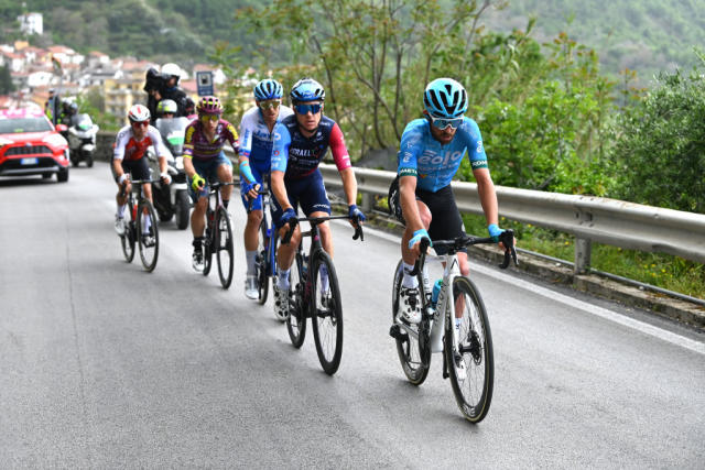 NAPLES ITALY  MAY 11 LR Simon Clarke of Australia and Team Israel  Premier Tech and Francesco Gavazzi of Italy and Team EOLOKometa lead the breakaway during the 106th Giro dItalia 2023 Stage 6 a 162km stage from Naples to Naples  UCIWT  on May 11 2023 in Naples Italy Photo by Tim de WaeleGetty Images