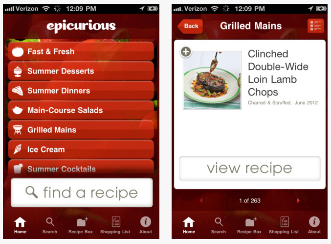 Epicurious Recipes & Shopping List