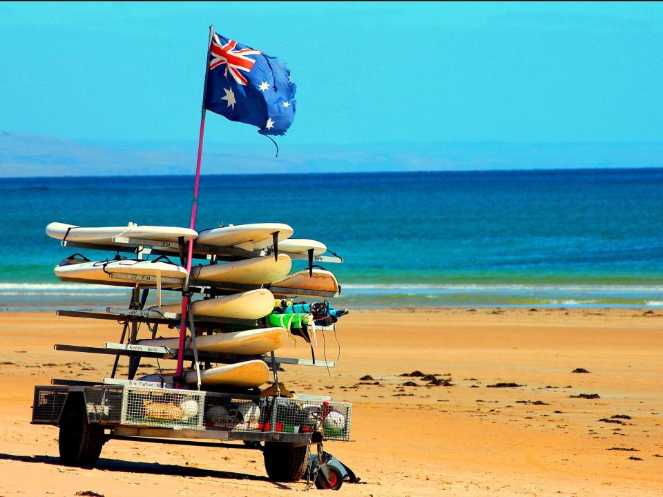 Surfboards, beach, rule of thirds