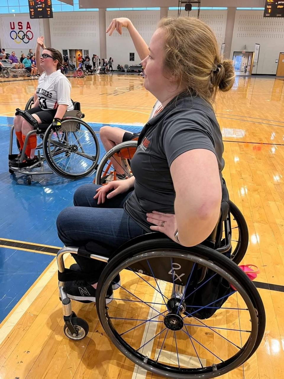 Lindsey Metz, before the title game of a tournament in Birmingham, Ala. The Roger C. Peace Rollin' Tigers Junior wheelchair basketball team won, claiming the trophy.