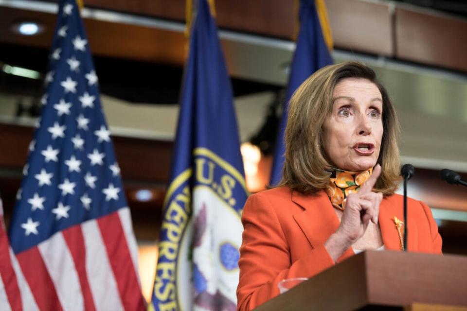 Speaker of the House Nancy Pelosi (D-CA) holds a weekly press conference at the Capitol on September 24, 2020 in Washington, DC. (Photo by Liz Lynch/Getty Images)