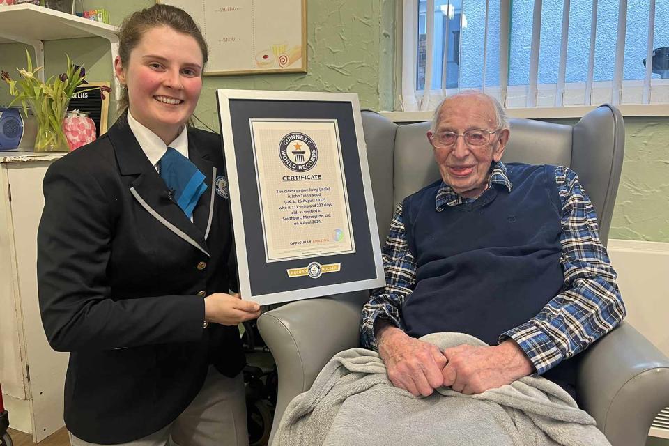 <p>Guinness World Records</p> British man John Tinniswood was verified as the world’s oldest man by Guinness World Records on April 4, 2024