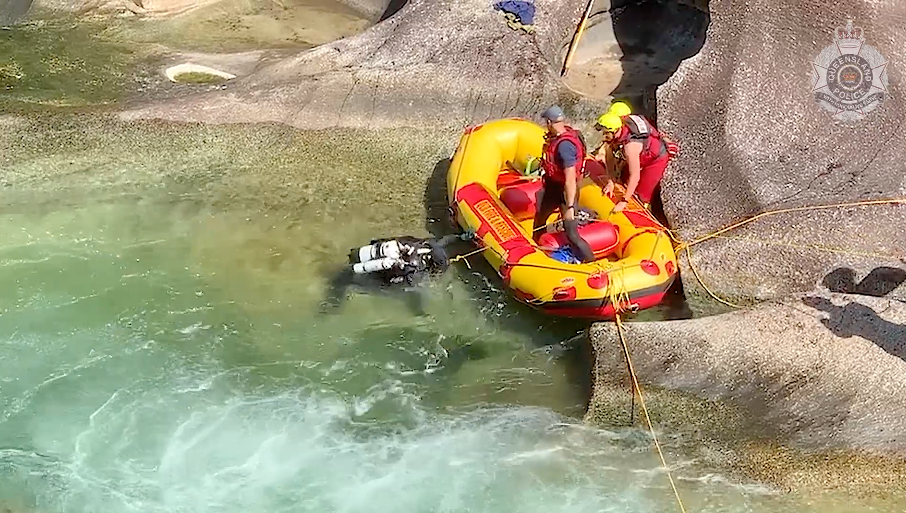 Queensland Police Dive Squad and QFES Swift Water Rescue Team searching for Madison Tam's body earlier this week. Source: Queensland Police Force