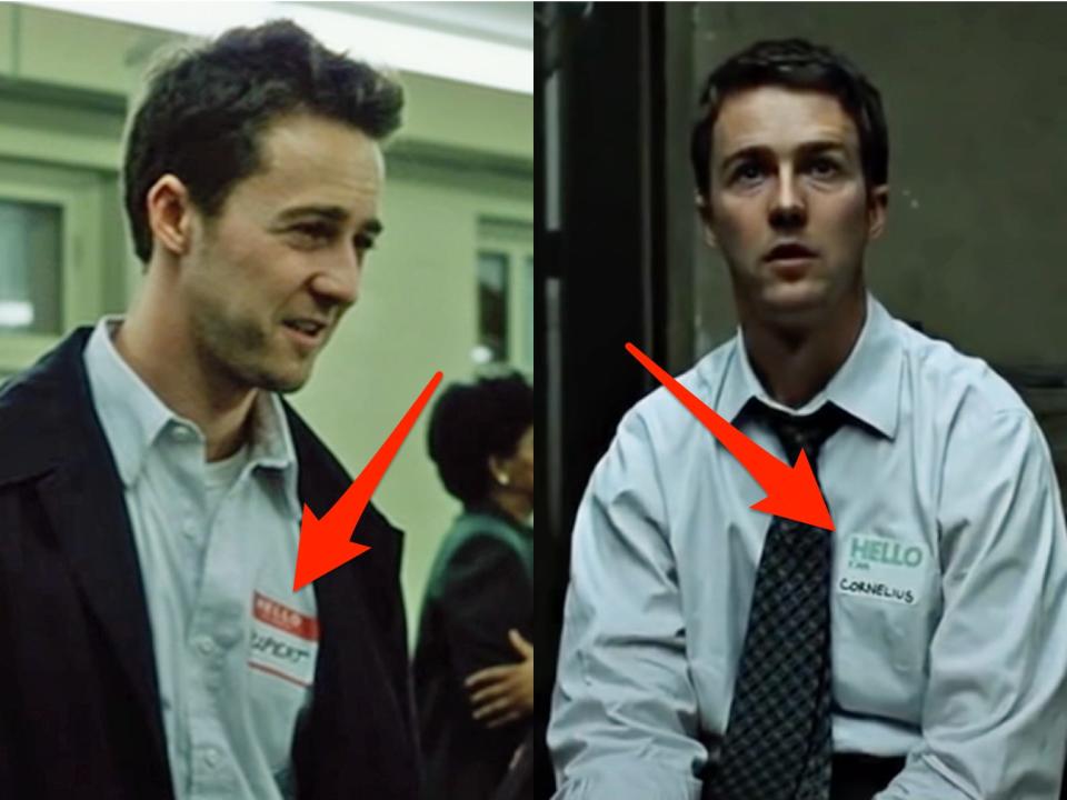 The narrator using different name tags in "Fight club."