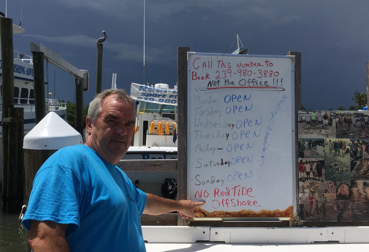 Fishing guide Larry Conley has not had a charter in weeks because of the convergence of toxic blue-green algae from Lake Okeechobee and the red tide afflicting Florida's Gulf Coast. (Photo: S.V. Date/HuffPost)