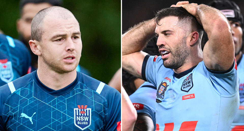 On the right is James Tedesco and NSW State of Origin fullback Dylan Edwards on left.