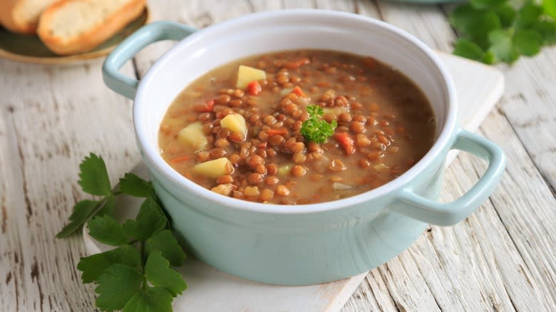 A bowl of red lentil soup