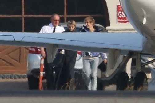 The couple was photographed at the Van Nuys airport in California on Saturday.
