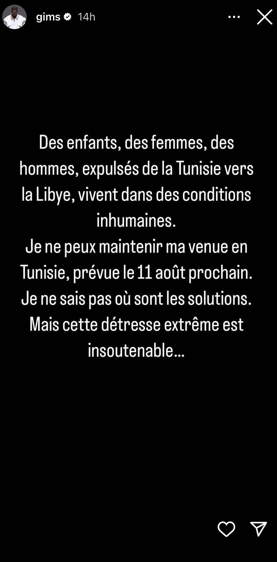 Gims annule son concert à Djerba, dimanche 30 juillet.