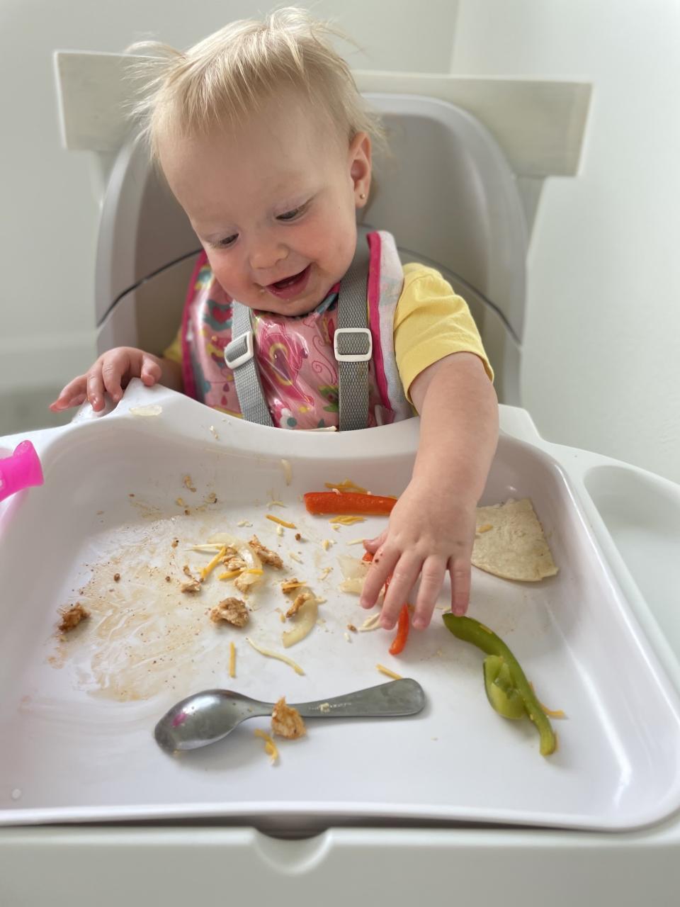 The author's baby eating