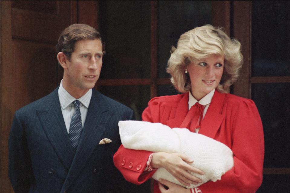 Prince Charles and Princess Diana leave St. Mary's Hospital in London with their new baby son, Prince Harry, on Sept. 16, 1984.