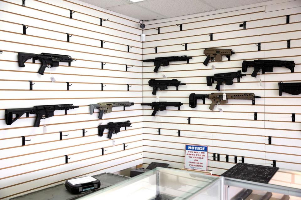 PHOTO: Gun racks are mostly empty at Lynnwood Gun on April 2, 2020 in Lynnwood, Wash. (Karen Ducey/Getty Images, FILE)