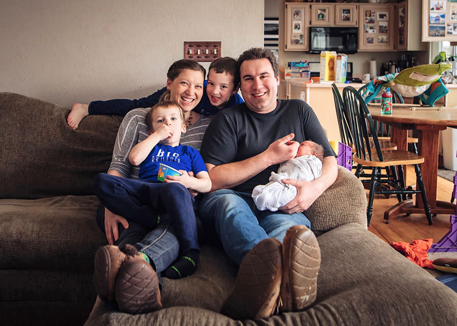 Mariah Leach with her husband, two sons, and newborn daughter. (Photo: Mariah Leach)