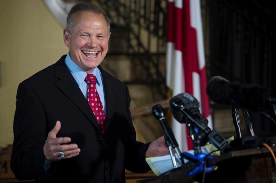 Former Alabama Chief Justice Roy Moore announces his senate campaign in downtown Montgomery, Ala. on Thursday, June 20, 2019.