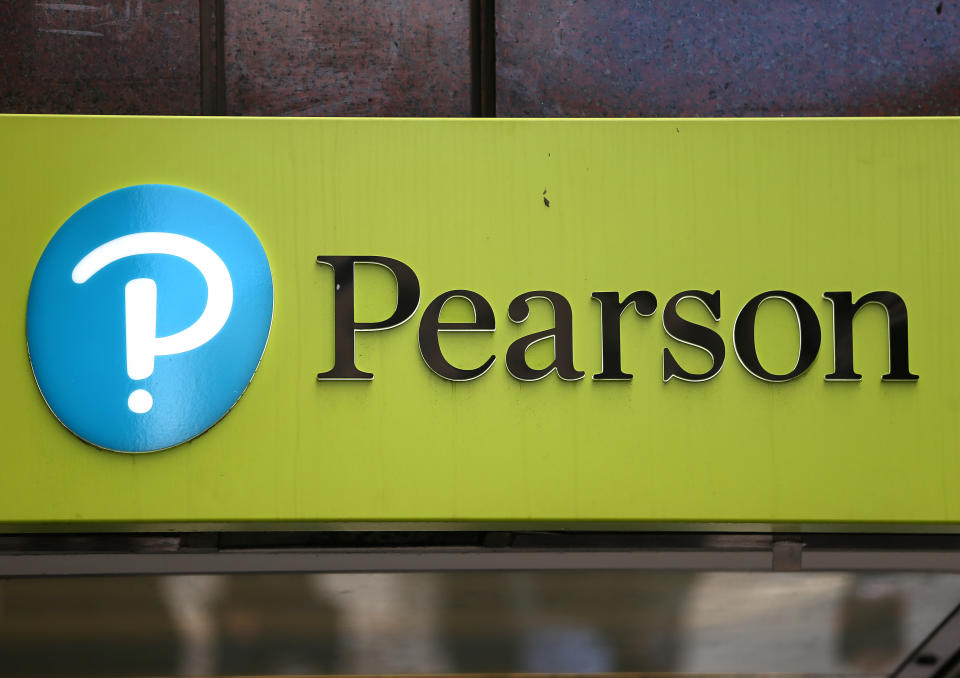 Pearson signboard outside its offices in London. Photo: Neil Hall/Reuters
