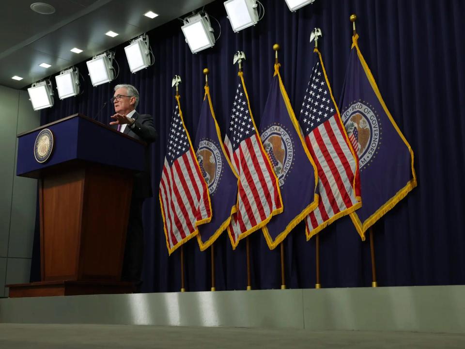 Federal Reserve Board Chairman Jerome Powell speaks during a news conference