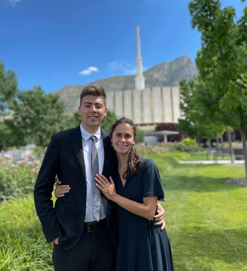 Andres and Alba Letelier at the Provo Utah Temple of The Church of Jesus Christ of Latter-day Saints, August 2022.