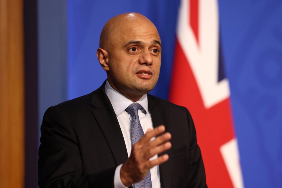 Health Secretary Sajid Javid during a media briefing in Downing Street, London, on coronavirus (Covid-19). Picture date: Tuesday November 30, 2021.