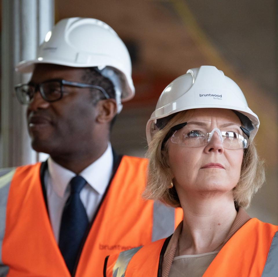 Liz Truss and Kwasi Kwarteng are pictured in Birmingham this morning  - Stefan Rousseau/PA