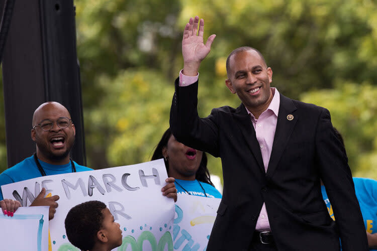 House Minority Leader Hakeem Jeffries was a keynote speaker at a 2016 pro-charter rally in Brooklyn’s Prospect Park. (Drew Angerer/Getty Images)